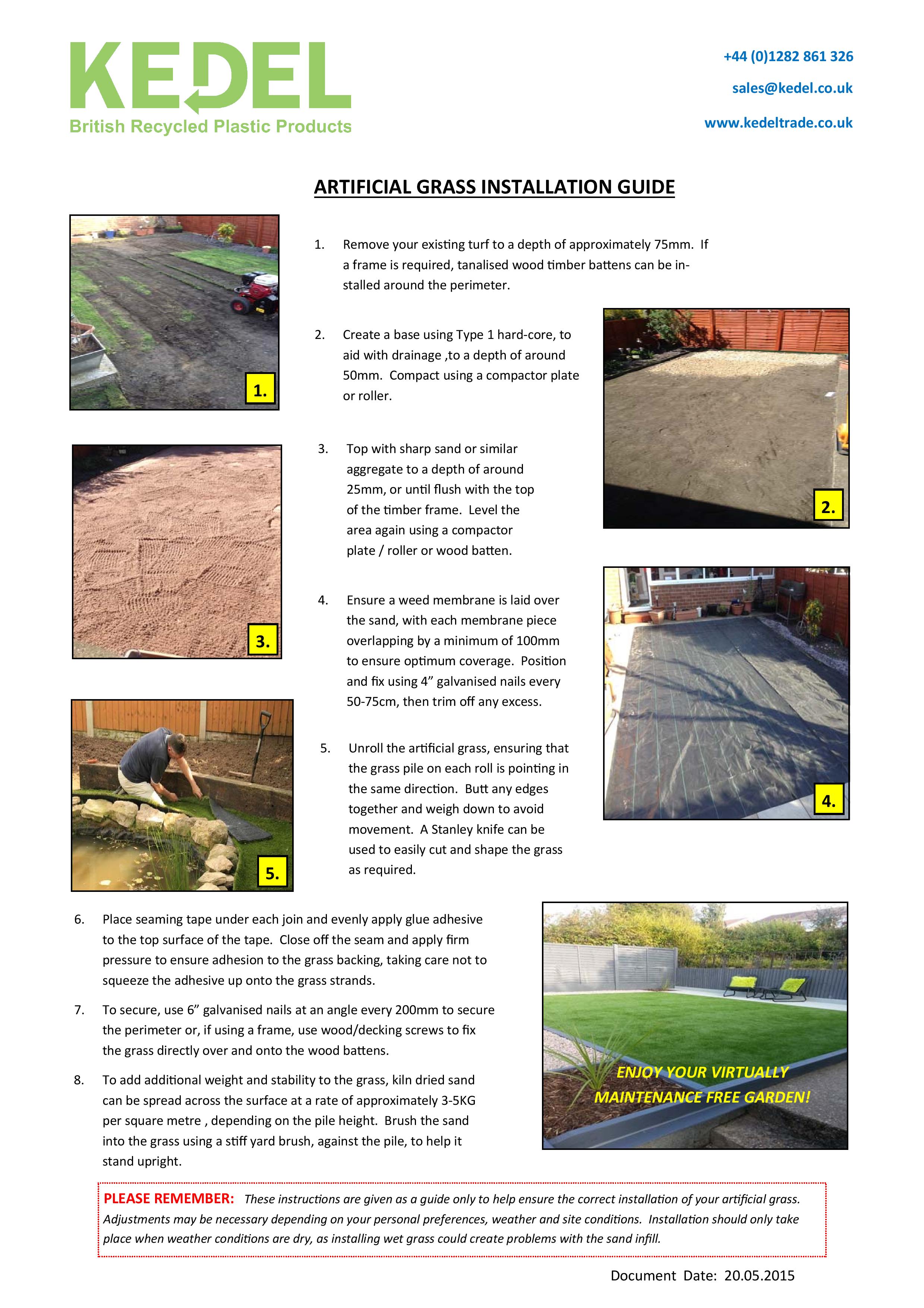 Artificial Grass Recycled Plastic Installation Guide Kedel Limited